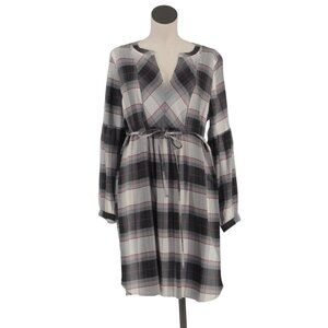 Loft Grey Plaid Dress Women Size Large Plaid Long Sleeve